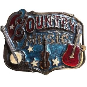 The Great American Buckle Co Country Music Banjo‎ Violin Guitar Belt Buckle 1982
